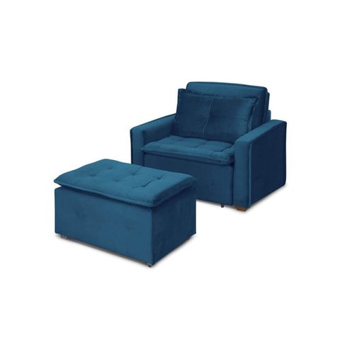 Poltrona do Papai Reclinável com Puff Filadélfia Veludo Azul Marinho - Meu Estofado Poltrona do Papa
