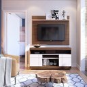 Ver imagem 2 de Conjunto Bancada Aporé com Painel Buriti Natura Real/ Off White para TV 55 Polegadas - Bela Móveis