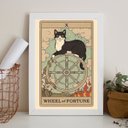 Ver imagem 1 de Quadro Decorativo Carta Tarot Roda da Fortuna gato 24x18cm - com Vidro:madeira Preta