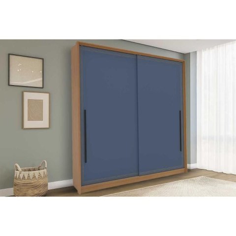 Guarda Roupa 2 Portas de Correr e 2 Gavetas Valência Freijo/azul - Politorno
