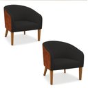 Ver imagem 2 de Poltrona Sala Decorativa Kit 2 Stella Pé Madeira Trapézio Castanho Sintético Pu Nozes/linho Preto D0