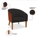 Ver imagem 3 de Poltrona Sala Decorativa Kit 2 Stella Pé Madeira Trapézio Castanho Sintético Pu Nozes/linho Preto D0