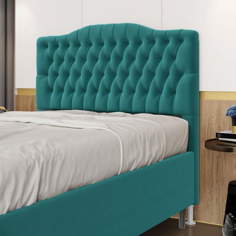Cabeceira Estofada Decorativa Pollux para Cama Box 195 para Cama King Sued Azul Turquesa Aradecor