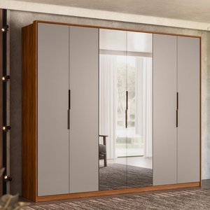 Guarda Roupa Casal 6 Portas com Espelho e 6 Gavetas Atrice - Nogueira/nude Prime Tx