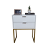 Mesa de Cabeceira Branca 50cm 2 Gavetas Mdf Quarto Cama Eco - Base Dourada - Puxador Prata-(montado) - 5