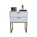 Ver imagem 5 de Mesa de Cabeceira Branca 50cm 2 Gavetas Mdf Quarto Cama Eco - Base Dourada - Puxador Prata-(montado)