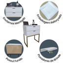 Ver imagem 4 de Mesa de Cabeceira Branca 50cm 2 Gavetas Mdf Quarto Cama Eco - Base Dourada - Puxador Prata-(montado)