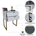 Ver imagem 3 de Mesa de Cabeceira Branca 50cm 2 Gavetas Mdf Quarto Cama Eco - Base Dourada - Puxador Prata-(montado)