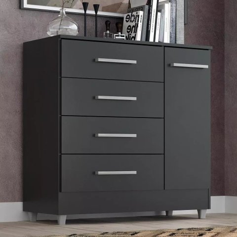 Cômoda 4 Gavetas 1 Porta - Preto Laura