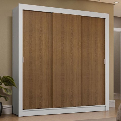 Guarda-roupa Casal 3 Portas de Correr Branco/rustic Sublime Plus Madesa Branco/rustic