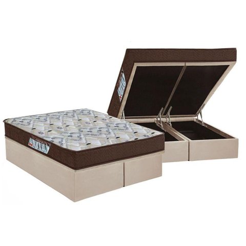 Cama Box Baú Queen: Colchão Ortopédico Ortobom D45 / Ep Iso 150 Mega Firmebase Suede Clean(