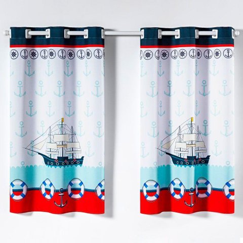 Cortina Kids Infantil 2,00m X 1,30m Barco Azul