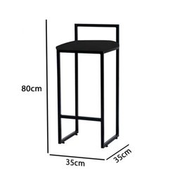 Banqueta Alta Industrial em Aço Bar e Cozinha Dori Preto Assento Suede Preto - 3