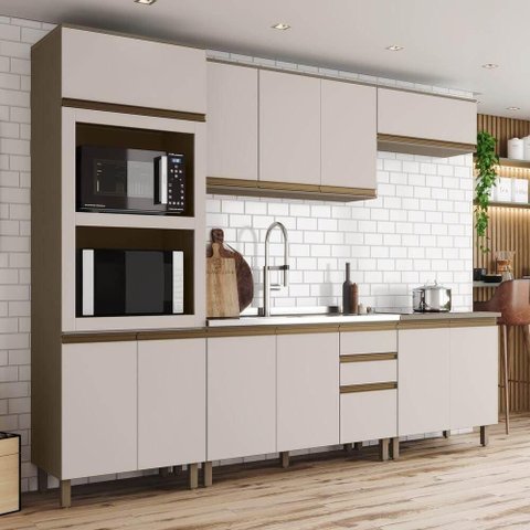 Cozinha Compacta 5 Peças com Espaço para Cooktop Connect 12 Portas MDF Marrom Móveis Henn