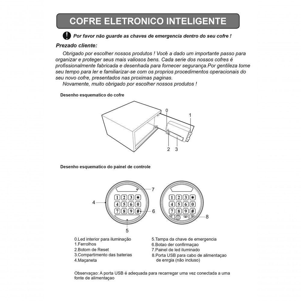 Cofre Inteligente com Luz Interna e Entrada Usb Mod E6805e - 3