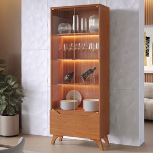 Cristalera Grécia New 2 Portas 1 Gaveta com Vidro e Led Naturalle - Mavaular