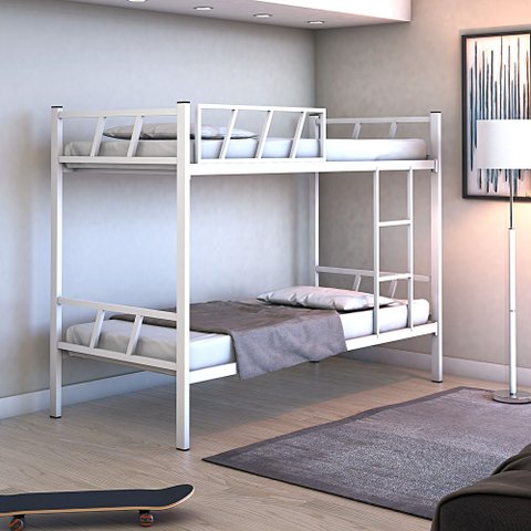 Cama Beliche Bruna Quarto Solteiro Estrutura De Ferro:Branco