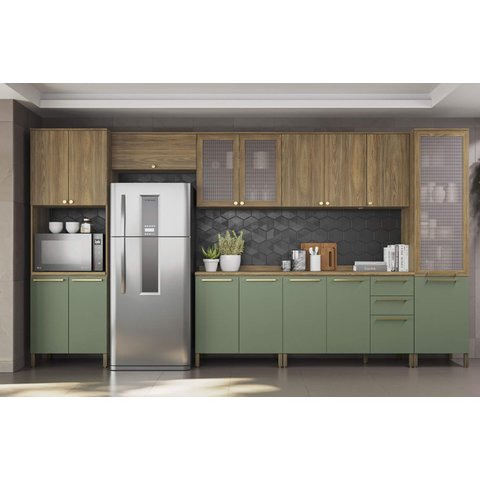 Armário de Cozinha Modulada Completa Reta 13 Peças 4,00m 309 Botanic Kappesberg