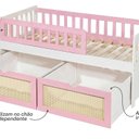 Ver imagem 4 de Cama Solteiro Infantil com Dois Gavetões Madeira Maciça Lumi Branco/Rosa