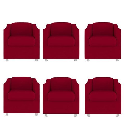 Kit 6 Poltronas Decorativa Reforçada Recepção Clinica Salão Suede Vermelho