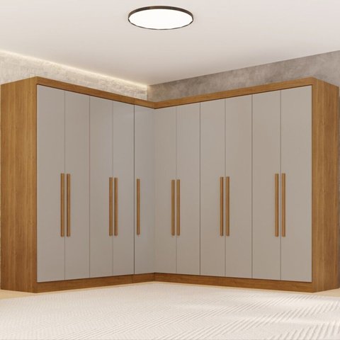 Guarda-Roupa Casal Modulado de Canto 11 Portas 4 Gavetas Multimóveis Crsal-Grp Cinamomo/Off White