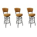 Ver imagem 1 de Kit 3 Banquetas Alta Bar Giratória com Encosto cor Preta Assento cor caramelo Confortável Poltronas