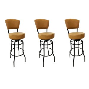Kit 3 Banquetas Alta Bar Giratória com Encosto cor Preta Assento cor caramelo Confortável Poltronas 