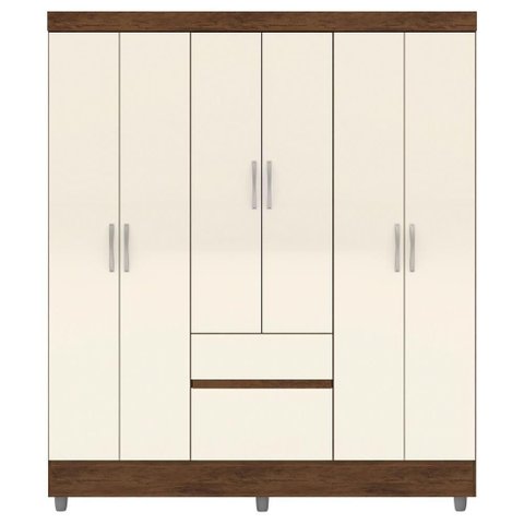 Guarda Roupa Casal 6 Portas 2 Gavetas 153 Cm 10091 Vlr Imbuia Champanhe