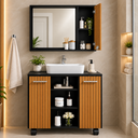 Ver imagem 2 de Kit Banheiro Gabinete Premium Pia de Coluna Espelheira Cannes - Preto/Ripado