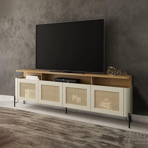 Rack para Tv 180cm C/ Porta Sextavada 100% Mdf Pés em Metal Cor:louro e Luna com Preto