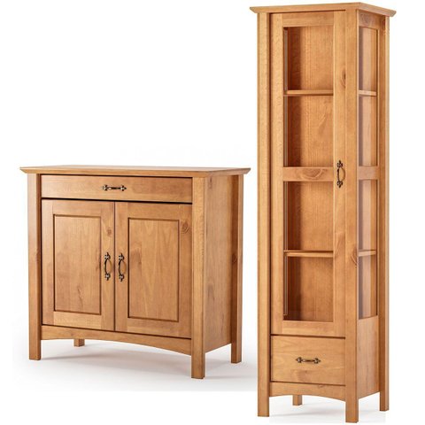 Buffet Aparador 2 Portas 93 Cm e Cristaleira 1 Porta Madeira Maciça Bella Carvalho Fosco