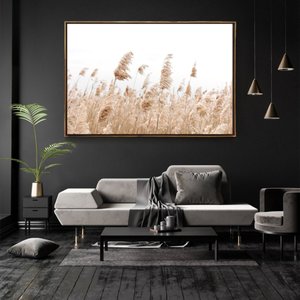 Quadro Decorativo Capim Rabo de Raposa Horizontal Com Moldura e Sem Vidro 80X120