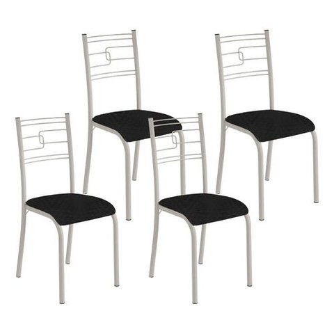 Kit 4 Cadeiras Paraty Corino Tempest Preto Tubo Champanhe