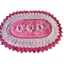 Ver imagem 1 de Tapete de Luxo Crochê Artesanal Branco com Flor Rosa