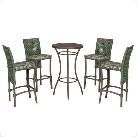 Mesa Bistrô e 4 Banquetas Roma Marrom Corda Náutica Estofado 5 Trama Original