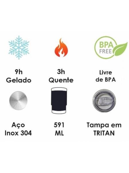 Copo Térmico Azul Em Aço Inox 591Ml 9Hrs Frio 3Hrs Quente - 8