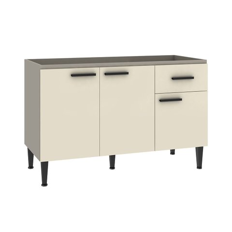 Balcão Pia para Cozinha Max 120 X 84 Cm 1 Gaveta 3 Portas Mdp Cinza Champanhe - Clicklar