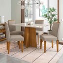 Ver imagem 1 de Conjunto Sala de Jantar Ana com 4 Cadeiras Ana Ype Offwhite Linho Marrom Claro
