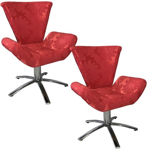 Kit Duas Poltronas Giratória Elegance Jacquard:vermelho