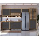 Ver imagem 1 de Cozinha Completa Modulada 100% MDF 6 Peças 12 Portas 4 Gavetas e Vidro 354cm Vicenza Espresso Móveis Cinza/Amêndoa/Chumbo