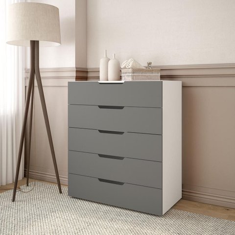 Cômoda Madri com 5 Gavetas 90x104cm Cinza/Branco 250699