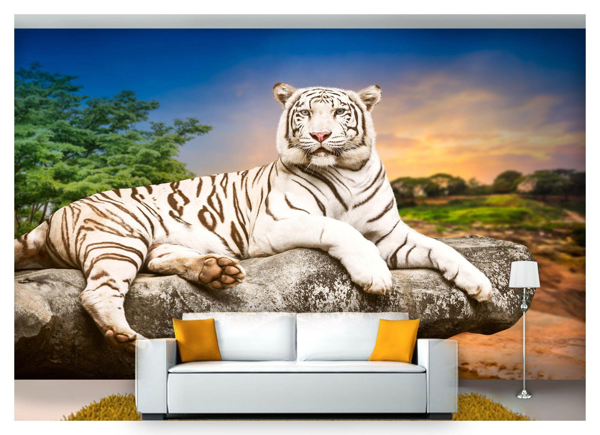 Papel De Parede Animais Tigre Branco Céu 3D Anm122 | MadeiraMadeira