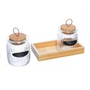 Ver imagem 2 de Kit com 2 Potes de Vidro 260ml e Suporte em Madeira