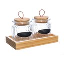 Ver imagem 4 de Kit com 2 Potes de Vidro 260ml e Suporte em Madeira