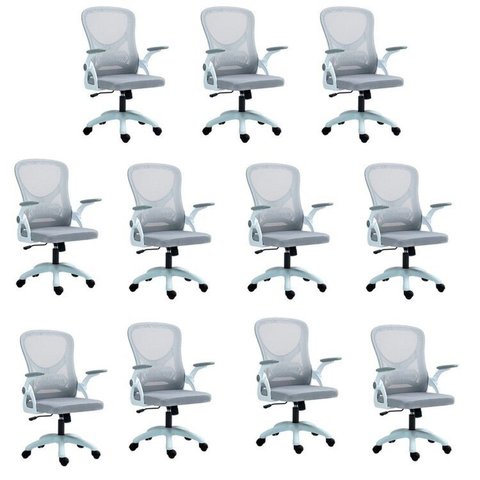 Kit com 10 Cadeira Escritório Diretor Office Columbus com Tela Mesh Cinza