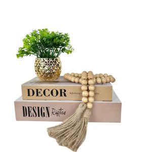 Decoração Dupla Livro + Vaso Cachepô Dourado e Enfeite Colar