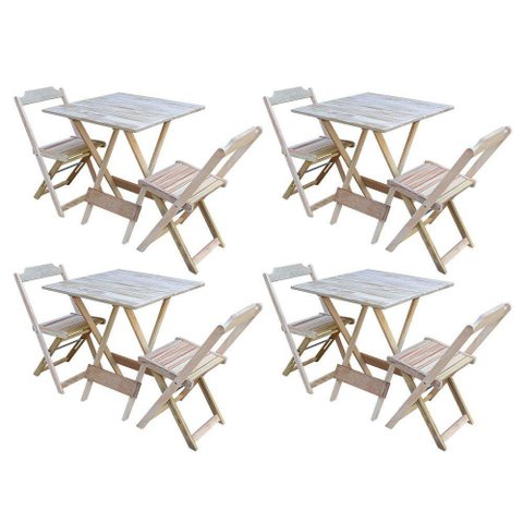 Kit 4 Jogos De Mesa Dobravel Com 2 Cadeiras De Madeira 70X70 - Sem Pint - Marrom