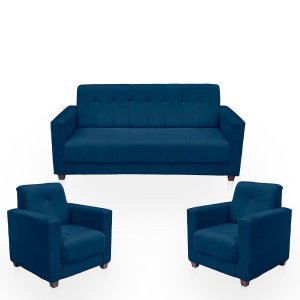 Sofá + 2 Poltrona para Sala de Estar Moderno Confortável Veneza Suede