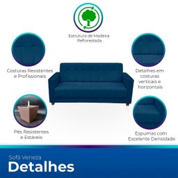Sofá + 2 Poltrona para Sala de Estar Moderno Confortável Veneza Suede - 3