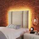 Ver imagem 5 de Cabeceira Estofada Iluminação Led Cama Box Solteiro 90 Cm:veludo Bege